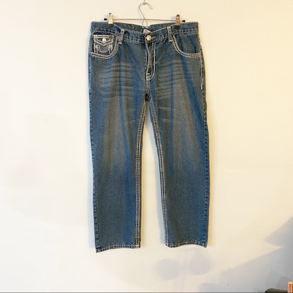 [SOLD] True Religion Mens Joey Blue Denim Super T Bootcut Jeans